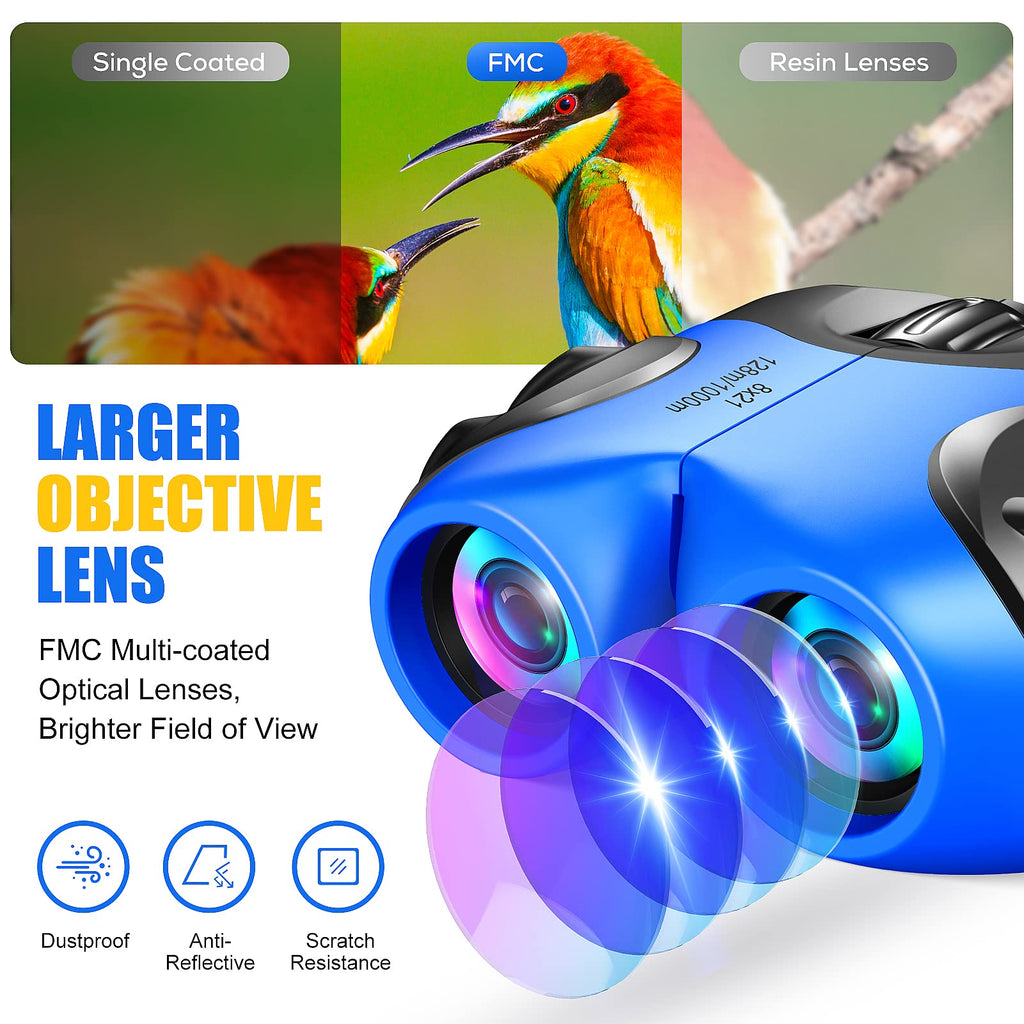 LET'S GO! Toys for 3+ Year Old Boys, Compact Waterproof Binocular for Kids Hunting-Hiking Presents for Kids Christmas Stocking Stuffers for 3-7 8-10 Year Old Grandkids Easter Toys for Boys Blue Gifts
