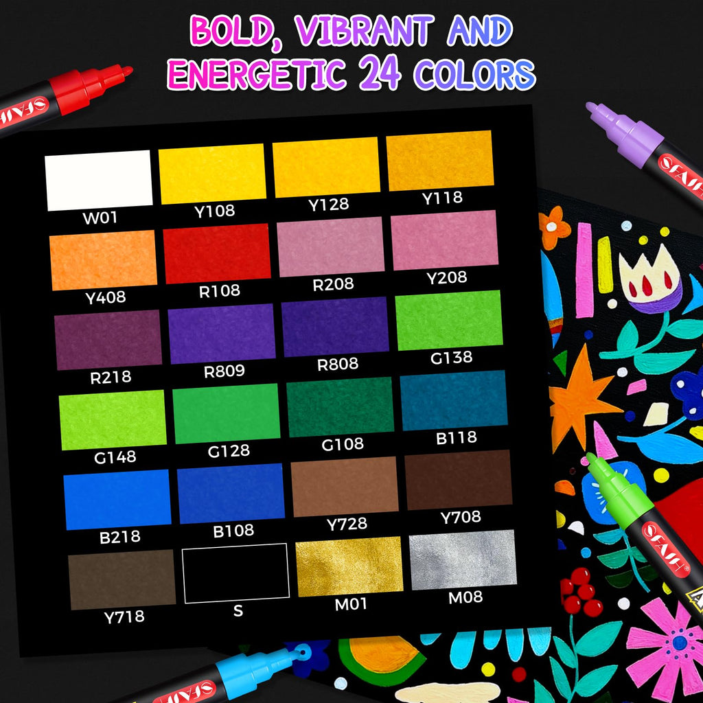 SFAIH Acrylic Creative Markers - 3mm Replaceable Nibs 24 Colors