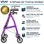 Vive Mobility Lightweight Walker for Seniors - Narrow, Folding Walker w/Wheels for Small & Tight Spaces - Light Weight for Balance, Compact Doorways, Foldable - Portable & Collapsible for Travel