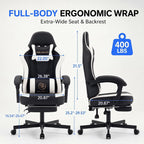 Kslysuty Desk Computer Gaming Chair - High Back Ergonomic Office Chair with Footrest and Lumbar Support, Swivel Comfy Home Gamer Video Game Chairs with Pocket Spring Cushion for Adults (White Leather)