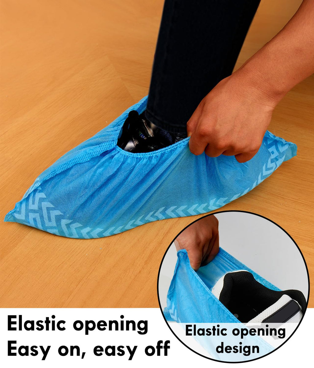 Shoe Covers Disposable for Indoor - 100 Pack Recyclable Blue Shoe Covers, Disposable Shoe Covers Non-slip Boot Covers Fits Up To 11 US Men and 12 US Women