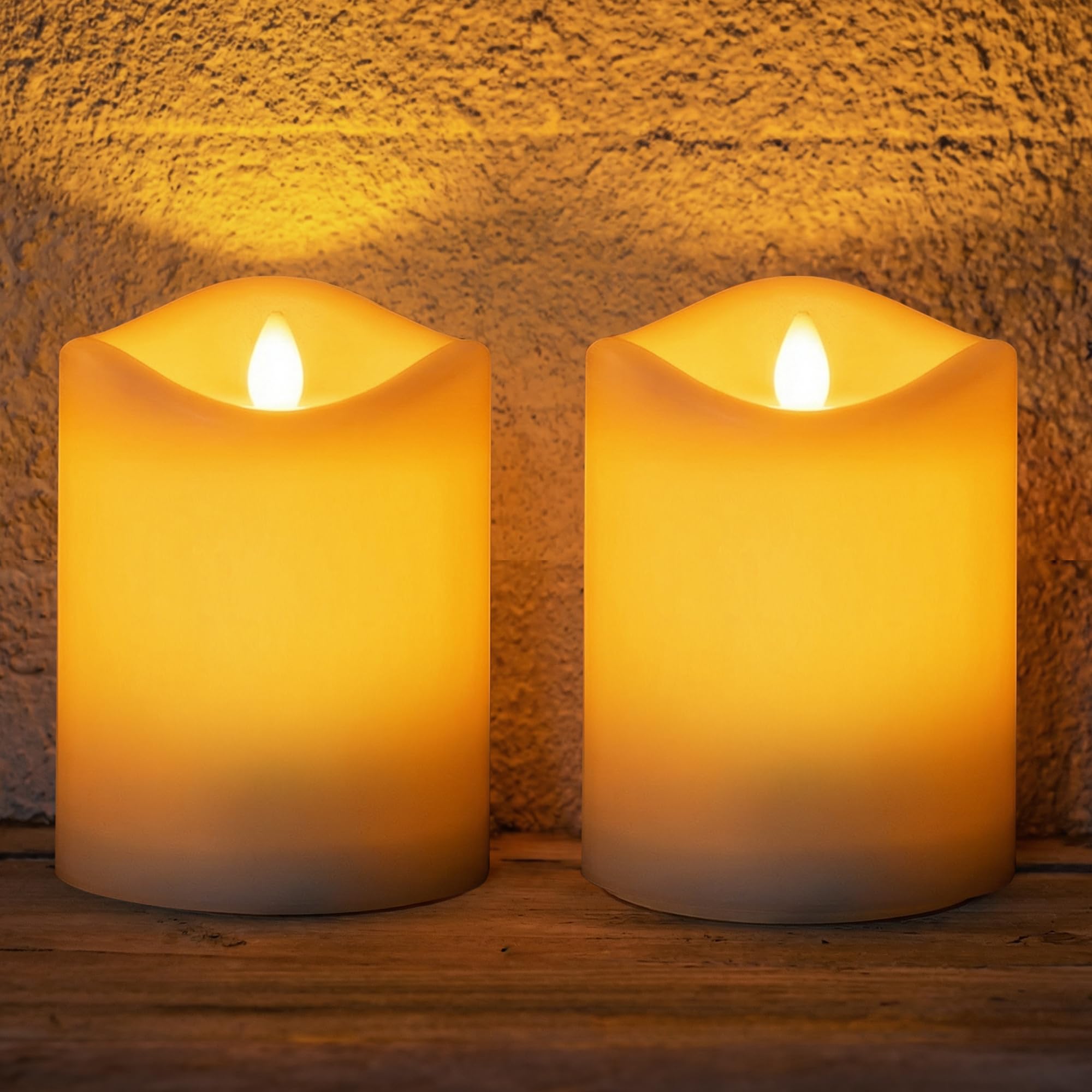 Solar Candles Outdoor Waterproof,Flameless Pillar IP65 Waterproof White Fake Candle,Dusk to Dawn,Solar Powered LED Candles for Patio Yard Table Deck Window Outdoor Lantern Decor,3"x4", Set of 2