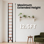 SINMEIRUN Telescoping Ladder, 12.5 FT, Aluminum Extension Ladder, 330 lbs Capacity, Collapsible Multi-Purpose Ladder for Home, Roof and RV; Orange