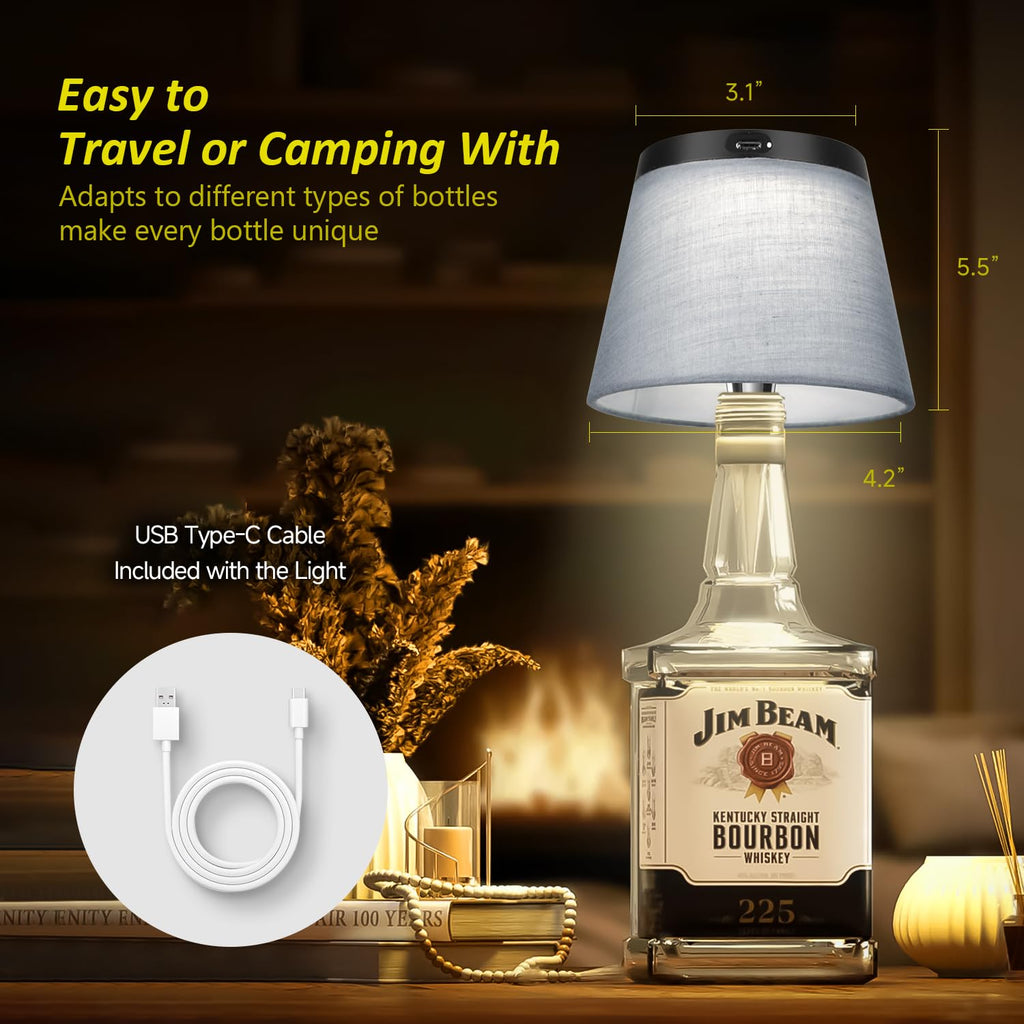 Hoide 2025 New Bottle Lamp - LED Bottle Lights for Liquor & Wine Bottles, Cordless Lampshade, Whiskey Bottle Top Light, Bottle Stopper Night Light Kit, Rechargeable 3-Tone Touch-Dimmable