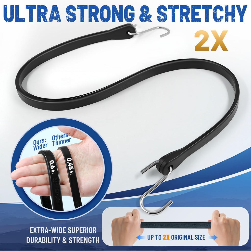 Bolvixor Bungee Cords with Hooks (10 Pack) – 10", 15", 21", 31" Heavy Duty EPDM Rubber Tarp Straps, Max Stretch 2X, Load 180+ LBS, Crimped S Hooks for Cargo, Trucks, Camping, Outdoor Use