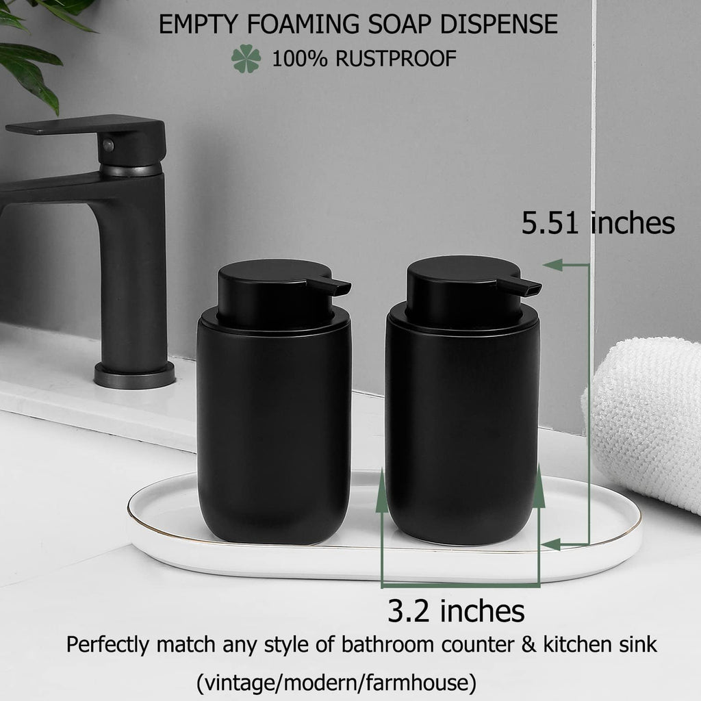 Foaming Soap Dispenser Thick Ceramic Foam Hand Soap Dispenser for Bathroom or Kitchen Sink, Liquid Pump Bottles for Hand soap, Body Wash, 2 Pack Black