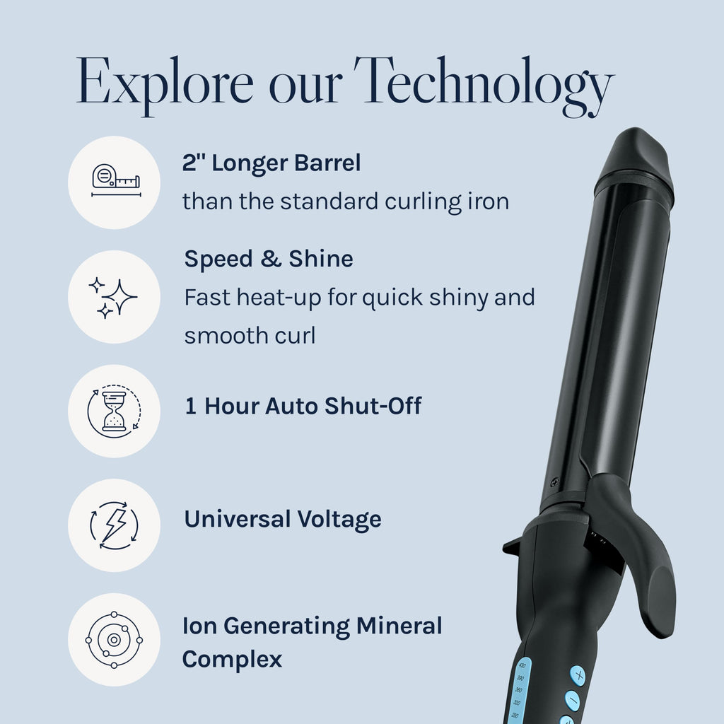 Bio Ionic Long Barrel Curling Iron, Ion Mineral & Moisture Heat Technology