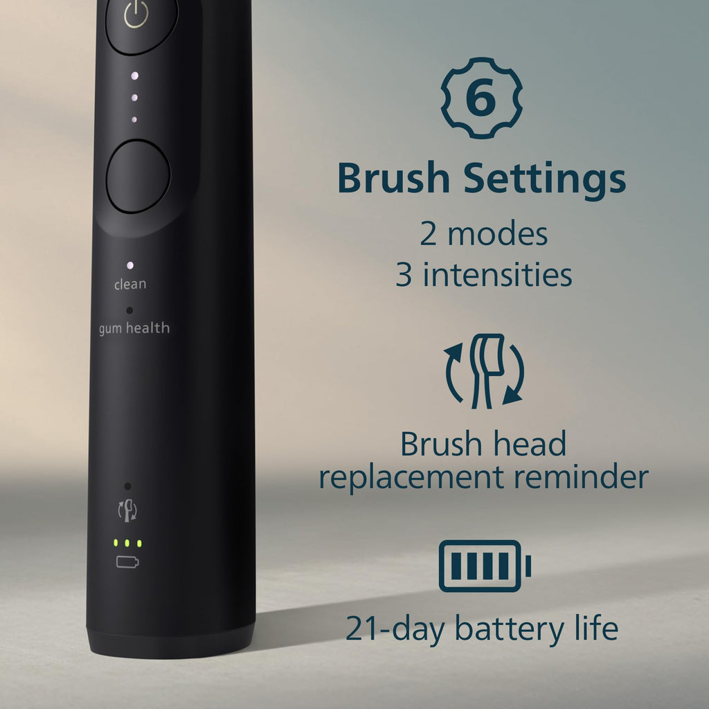 Philips Sonicare 5950 Series Electric Toothbrush, with Pressure Sensor, for Sensitive Gums, 6 Brushing Settings, SmarTimer, BrushPacer, 21-Day Runtime, Travel Case, Black, HX7131/03