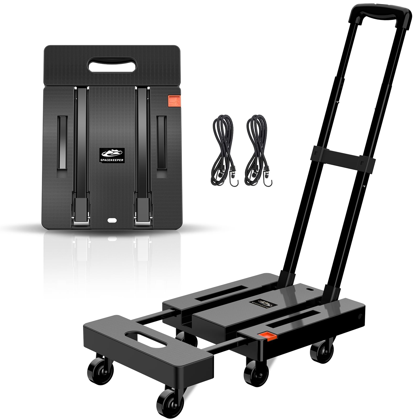SPACEKEEPER Folding Hand Truck, 500 LB Heavy Duty Luggage Cart, Black