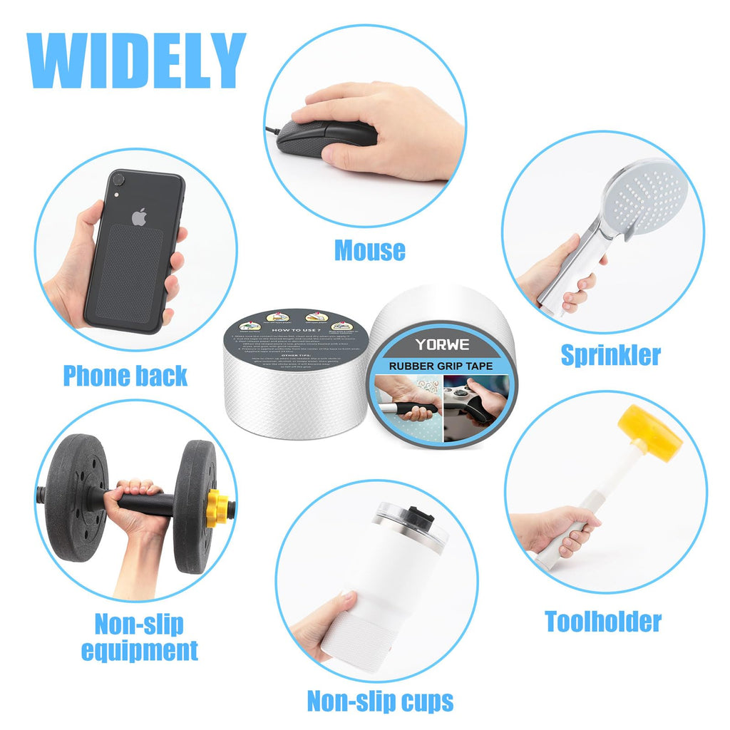Yorwe Rubber Grip Tape, Ultra-Thin Strong Adhesive Anti-Slip Waterproof Heat Resistant Wear-Resistant Cushion Pad, Making Handles or Contact Surfaces Safer, with Grip and Comfort (Clear, 2In x 10Ft)