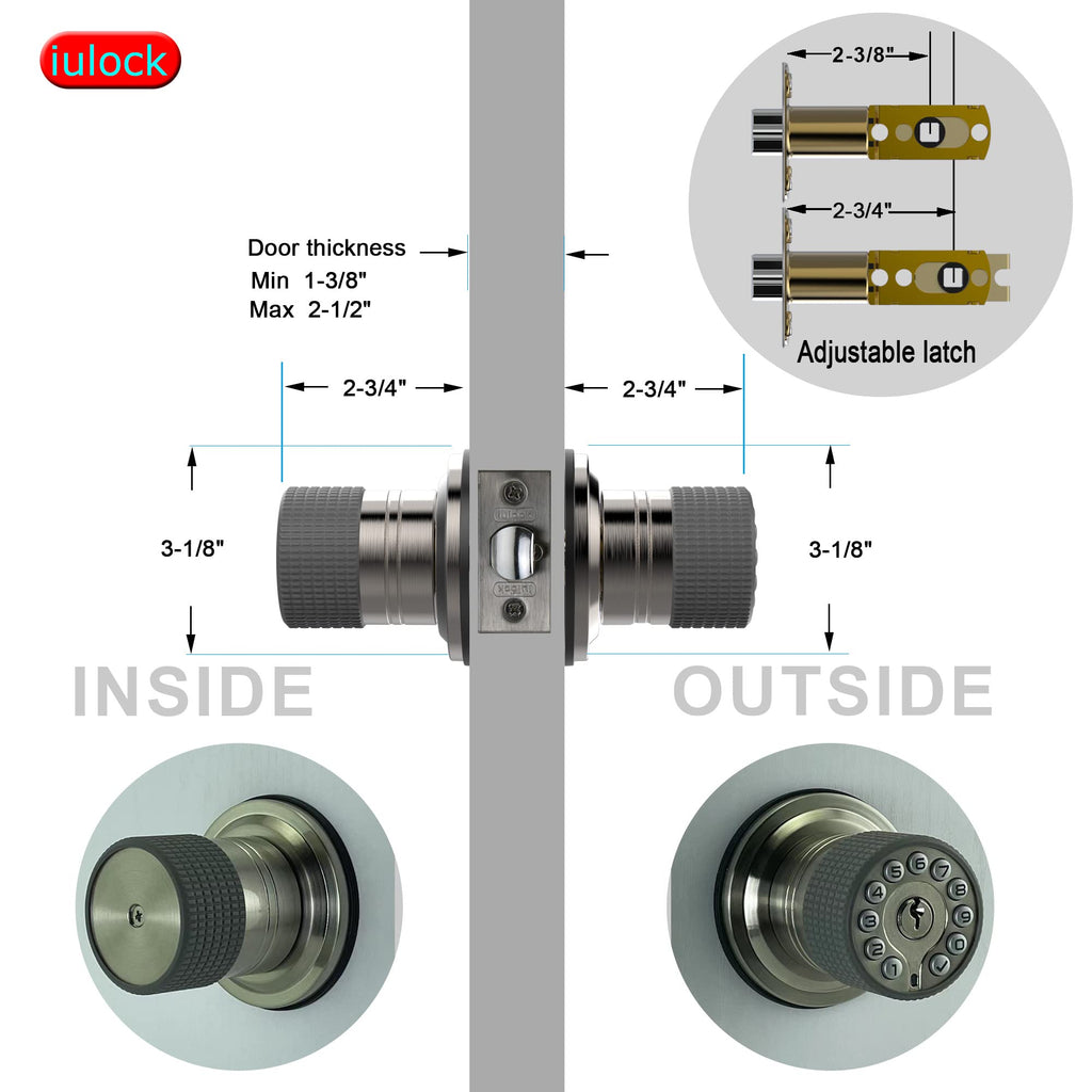 iulock Smart Door Knob with Keypad and Key,Keyless Entry Door Lock with Rubber Grip, Auto Lock,50 User Code,Waterproof, Easy to Install and Program for Bedroom(Stain Nickel Same Key 4 Pack)