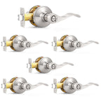 Probrico Privacy Door Levers Interior Door Handles Levers, Wave Style Bed Bath Door Handles Lock Keyless, Satin Nickel Door Lever Lockset 6 Pack