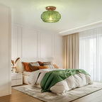 OYKYOHEI Semi Flush Mount Ceiling Light, Green Globe Glass Ceiling Light Fixture, Art Deco Kitchen Lighting fixtures Ceiling for Hallway Porch Corridor Bedroom, Bulb Not Included
