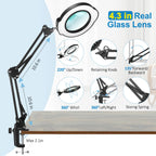 Upgrade 12X Magnifying Glass with Light and Stand, Real Glass Magnifying lamp, 5 Color Modes Stepless Dimmable,84LEDs Desk Lamp, Magnifier with Light Hands Free for Close Work, Reading Craft Repair