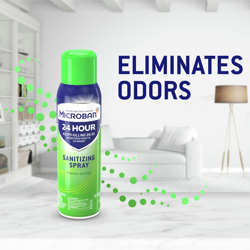 MICROBAN Disinfectant Spray, 24 Hour Sanitizing and Antibacterial Spray, Sanitizing Spray, Fresh Scent, 2 Count (15oz Each)