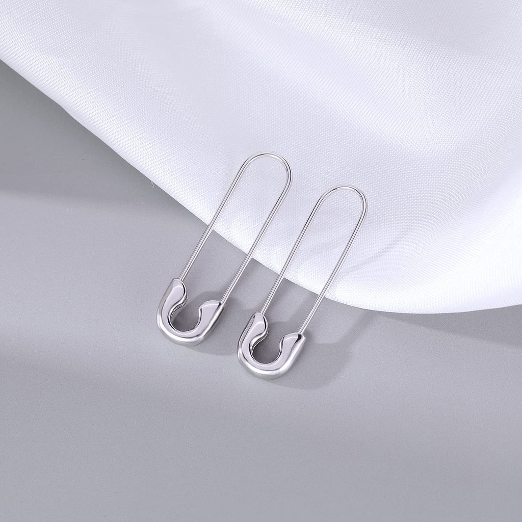 SLUYNZ Solid 925 Sterling Silver Safety Pin Hoop Earrings for Women Teen Girls Minimalist 1.4" Hoop Earrings Dangle (A-Silver)