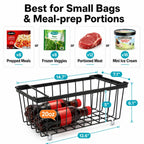 iSPECLE Chest Freezer Organizer Bins - Fits 7 Cu.Ft Deep Freezer, 6 Pack Stackable Wire Baskets(14.7" Length), Heavy Duty Coated Freezer Organizer, Rust Resistant for Frozen Food Sorting, Black