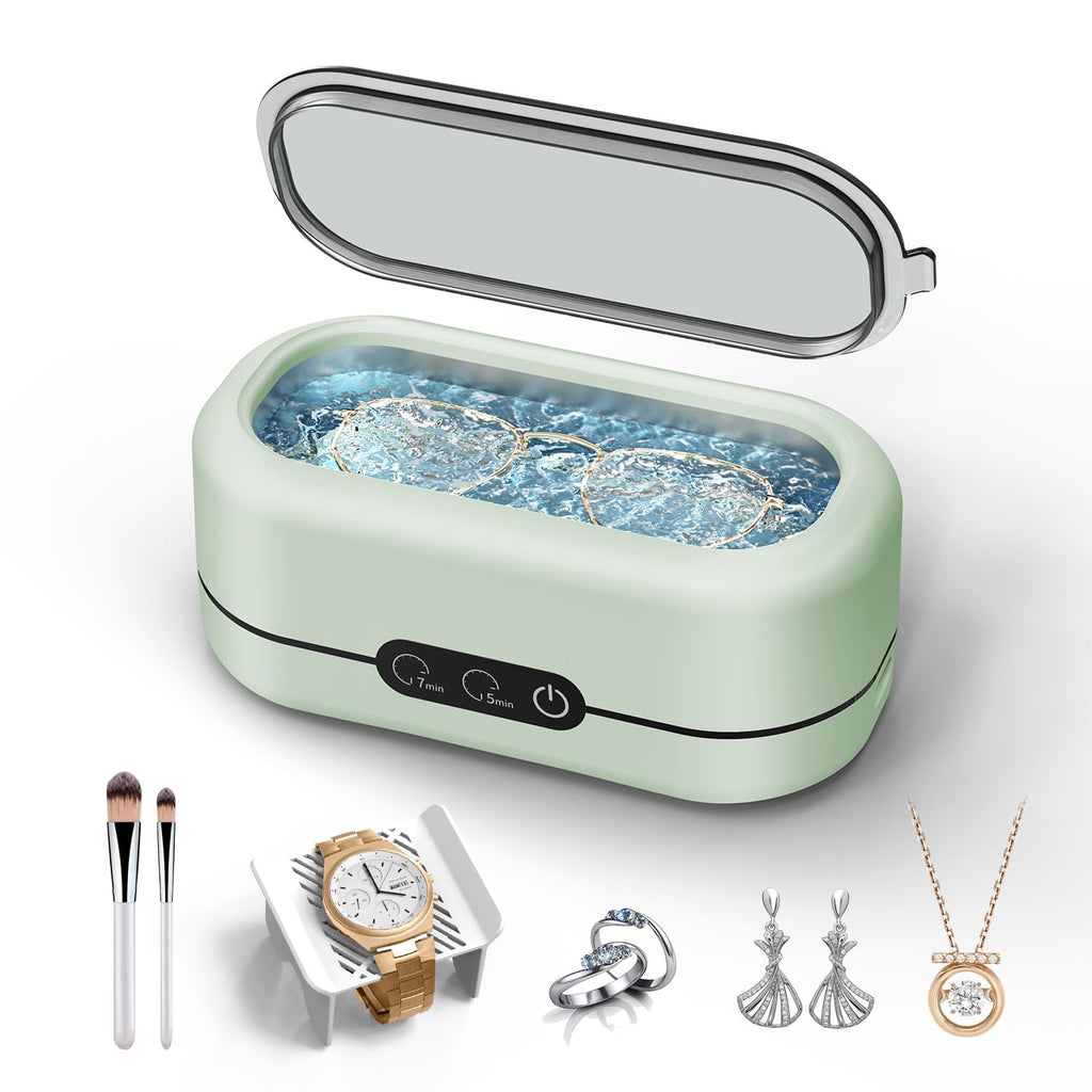 BYASKZIV Ultrasonic Jewelry Cleaner, 50KHz Ultrasonic Cleaner Machine with 304 Stainless Steel for Jewelry, Eyeglasses, Rings, Watch Strap, Dentures, Dual Cleaning Modes - Green