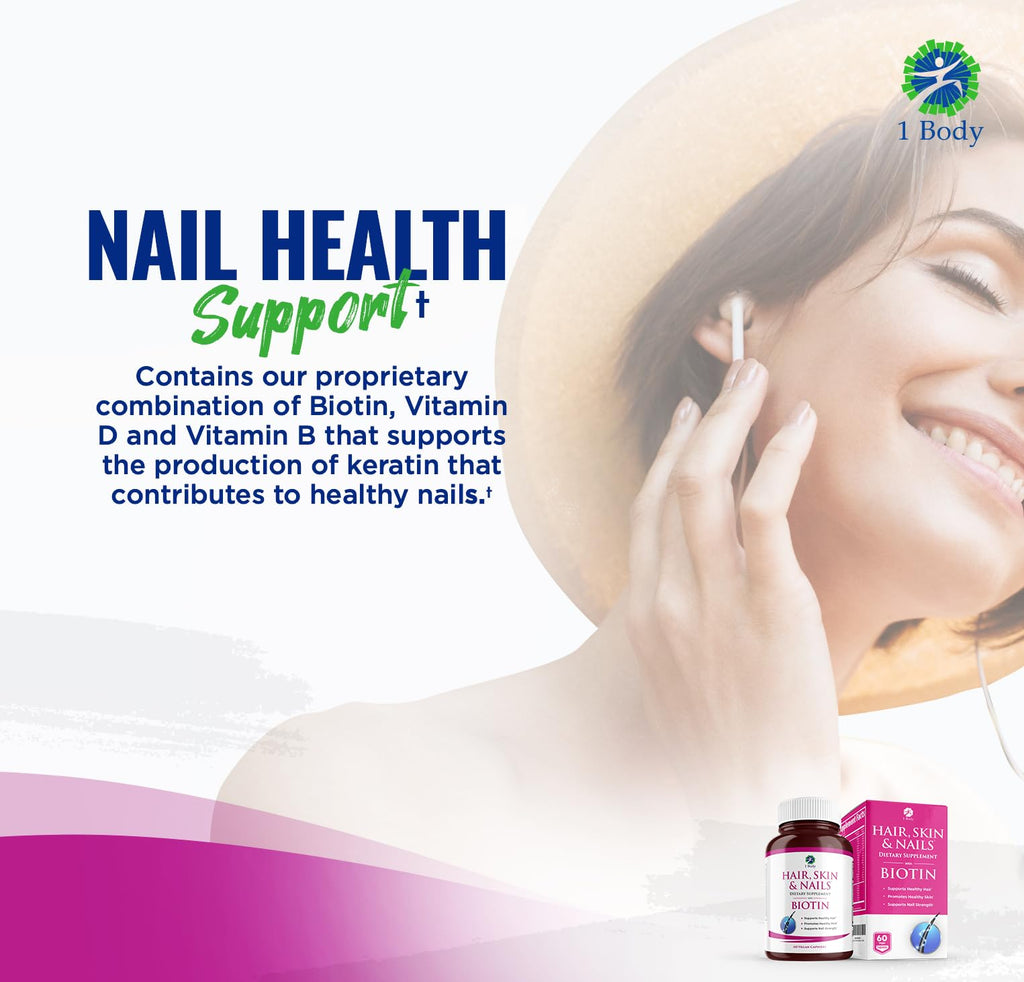 1 Body Hair Skin & Nails with Biotin, Vegan Vitamins, 3 Pack