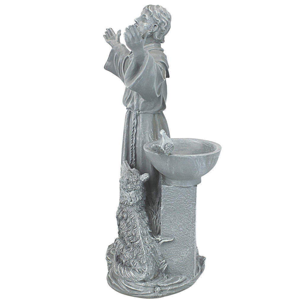 Design Toscano Francis of Assisi Blessing Religious Garden Decor Statue with Bird Bath Feeder, 19 inches Tall, Cast Stone Resin, Gray Stone Finish