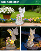 Voveexy Garden Figurines Angel Garden Statue Outdoor Decor, Solar Powered Resin Sculpture with 5 LEDs Art Decoration for Patio Lawn Yard Porch, Ornament Housewarming Gift, 11“ H