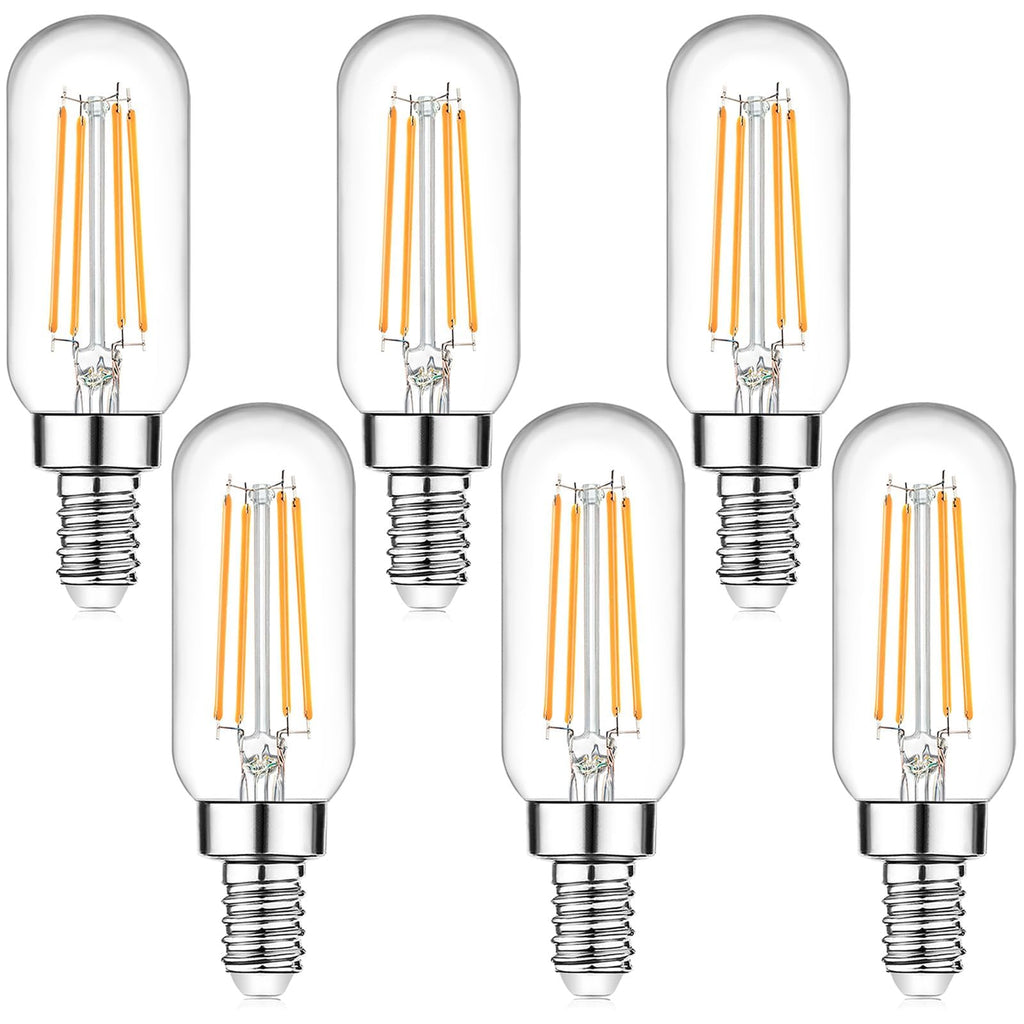 E12 Candelabra Edison Bulbs 60 Watt Equivalent, T6 6W Dimmable LED Light Bulbs for Chandelier, 600lm 2700K Warm White Clear Vintage Tubular Bulb, Small Filament Bulb for Ceiling Light, 6-Pack