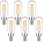 E12 Candelabra Edison Bulbs 60 Watt Equivalent, T6 6W Dimmable LED Light Bulbs for Chandelier, 600lm 2700K Warm White Clear Vintage Tubular Bulb, Small Filament Bulb for Ceiling Light, 6-Pack