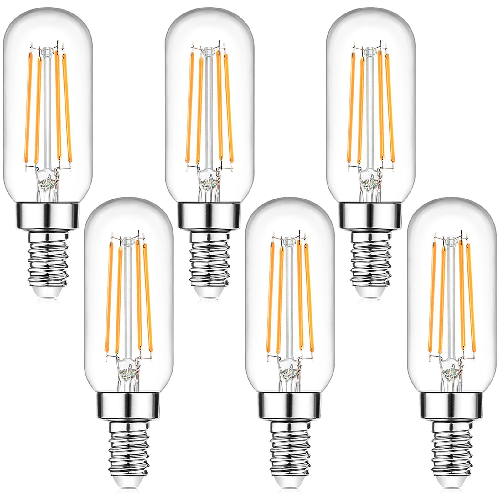 E12 Candelabra Edison Bulbs 60 Watt Equivalent, T6 6W Dimmable LED Light Bulbs for Chandelier, 600lm 2700K Warm White Clear Vintage Tubular Bulb, Small Filament Bulb for Ceiling Light, 6-Pack