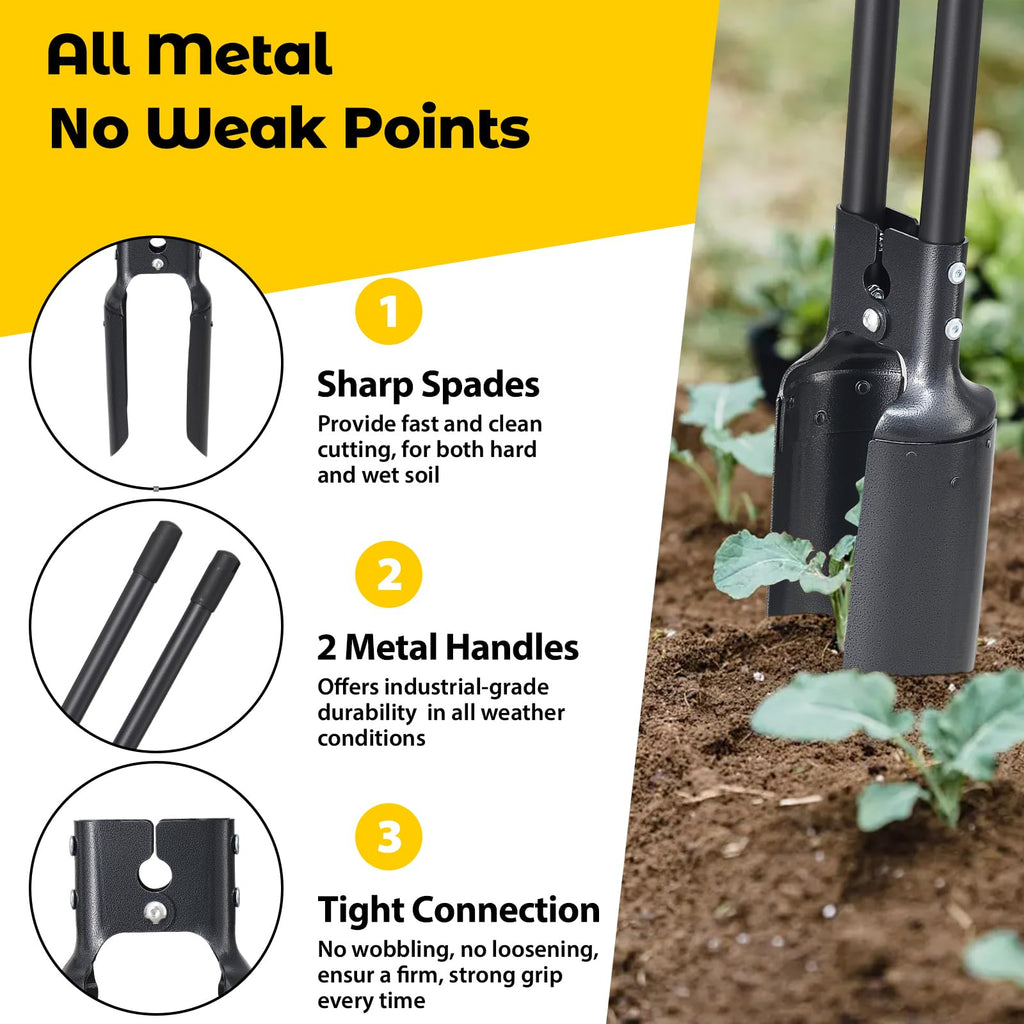 Post Hole Digger Tool, Heavy Duty Post Hole Digger with 55 Inch Handle, Dual Sharp Blades for Soil Plugging, Digging, Cultivating, Weeding, Manual Post Hole Digging Tool Garden Shovel