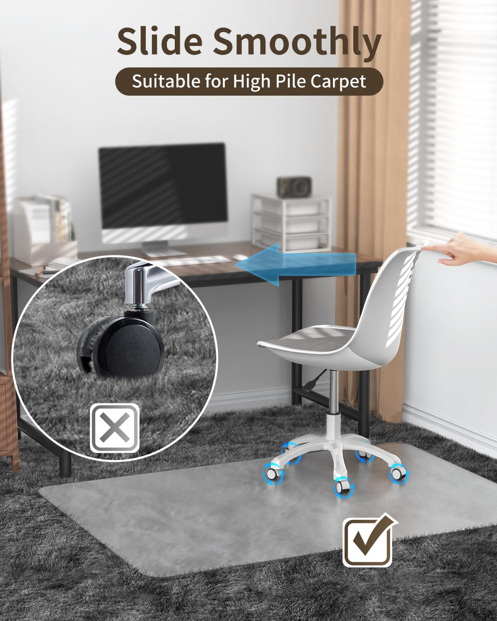 Blvornl Frosted Clear Chair Mat for High Pile Carpet and Hardwood Floor, 32.3"*53" Hard Material Chair Mat, Heavy Duty Computer Chair Mats for Rolling Chairs, Desk Floor Rug for Office and Home