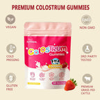 JUYIHEAL Core Bovine Colostrum Gummies, 1g Per Serving Grass Fed Colostrum Chews Colostrum Supplement for Gut Health, Hair Growth, Beauty, and Immune Support, Strawberry Flavor 60 Servings