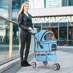 BestPet 3 Wheels Pet Stroller Dog Stroller Cat Cage Jogger Stroller Cats Travel Folding Carrier Waterproof Puppy Stroller with Cup Holder & Removable Liner,Blue