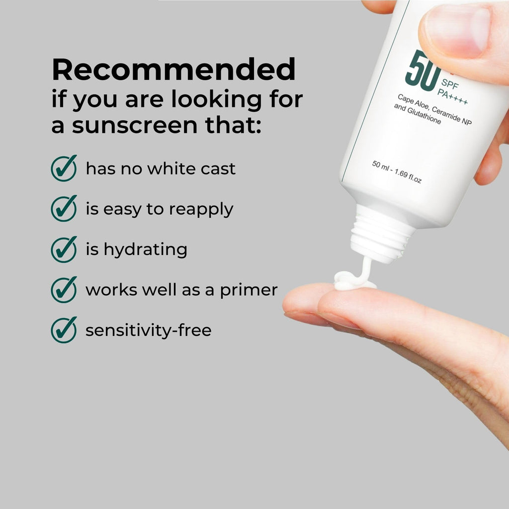 P.CALM Water Barrier Moisturizing Sun Cream Matte-Finish No White Cast SPF 50+ PA++++ Vegan Calming Moisture Daily Sunscreen for Dry Oily Sensitive Skin Korean Skincare