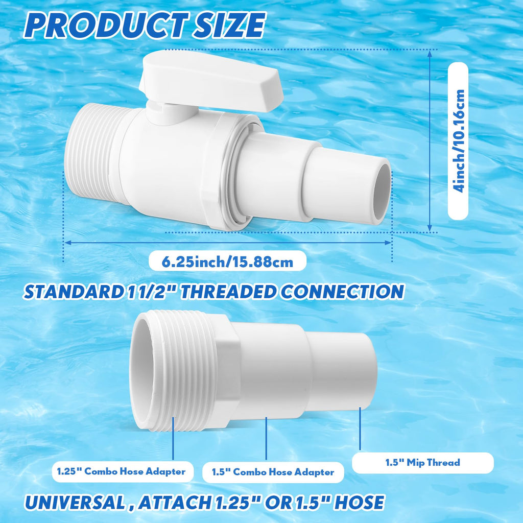 JellyArch 4 Pcs 2 Way Ball Valve Compatible with Hayward SP0729 and Replacement Universal Combo Hose Adapter Compatible with Hayward SPX1091Z7 or SPX1091Z4 for Ground Pool Pump Skimmer