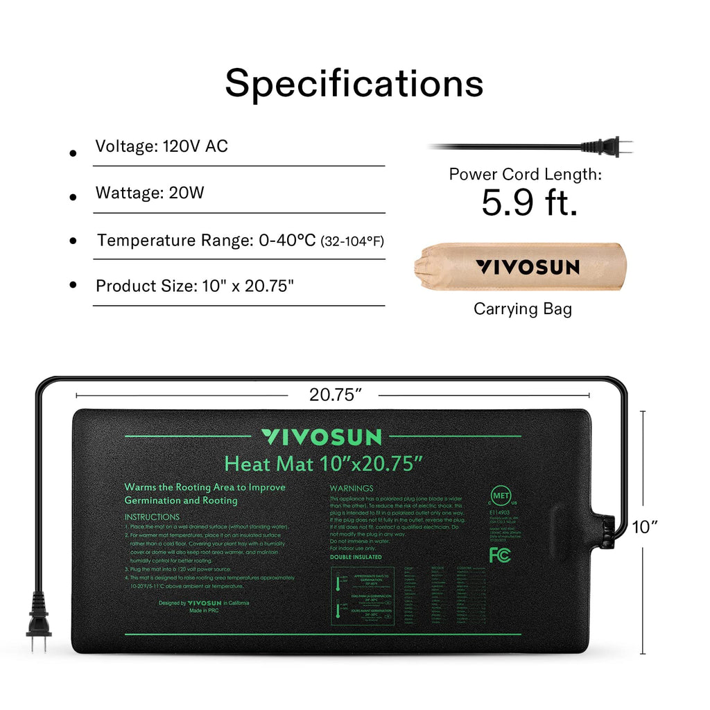 VIVOSUN 2 Pack Durable Waterproof Seedling Heat Mat 10" x 20.75"