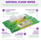 Wipex Wet Floor Wipes - Natural Wet Mop Pads Fit Swiffer Sweeper Mop - Rosemary Essential Oil & Vinegar & Plant-Based Textured Cloth Trap Absorb Dirt, Floor Cleaner Pads, 16 Count (Pack of 3)
