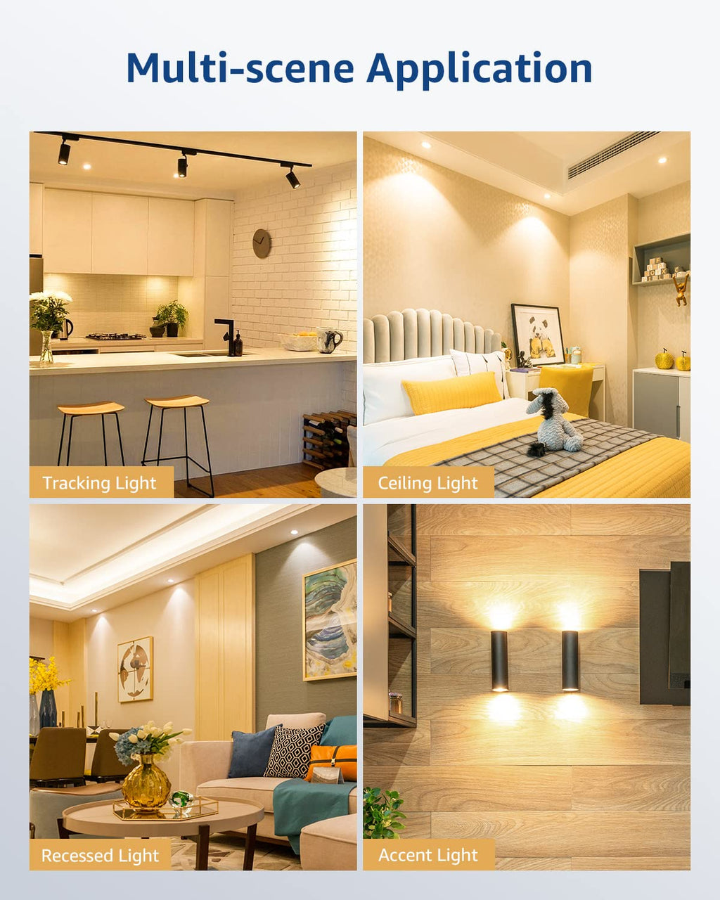 Lepro Non-Dimmable GU10 LED Light Bulbs, 2700K Soft Warm Light GU10 Bulb Replacement for Recessed Track Lights, 4W LED Bulbs with 100°Flood Beam for Kitchen, Range Hood, Living Room, Bedroom, 6 Pack