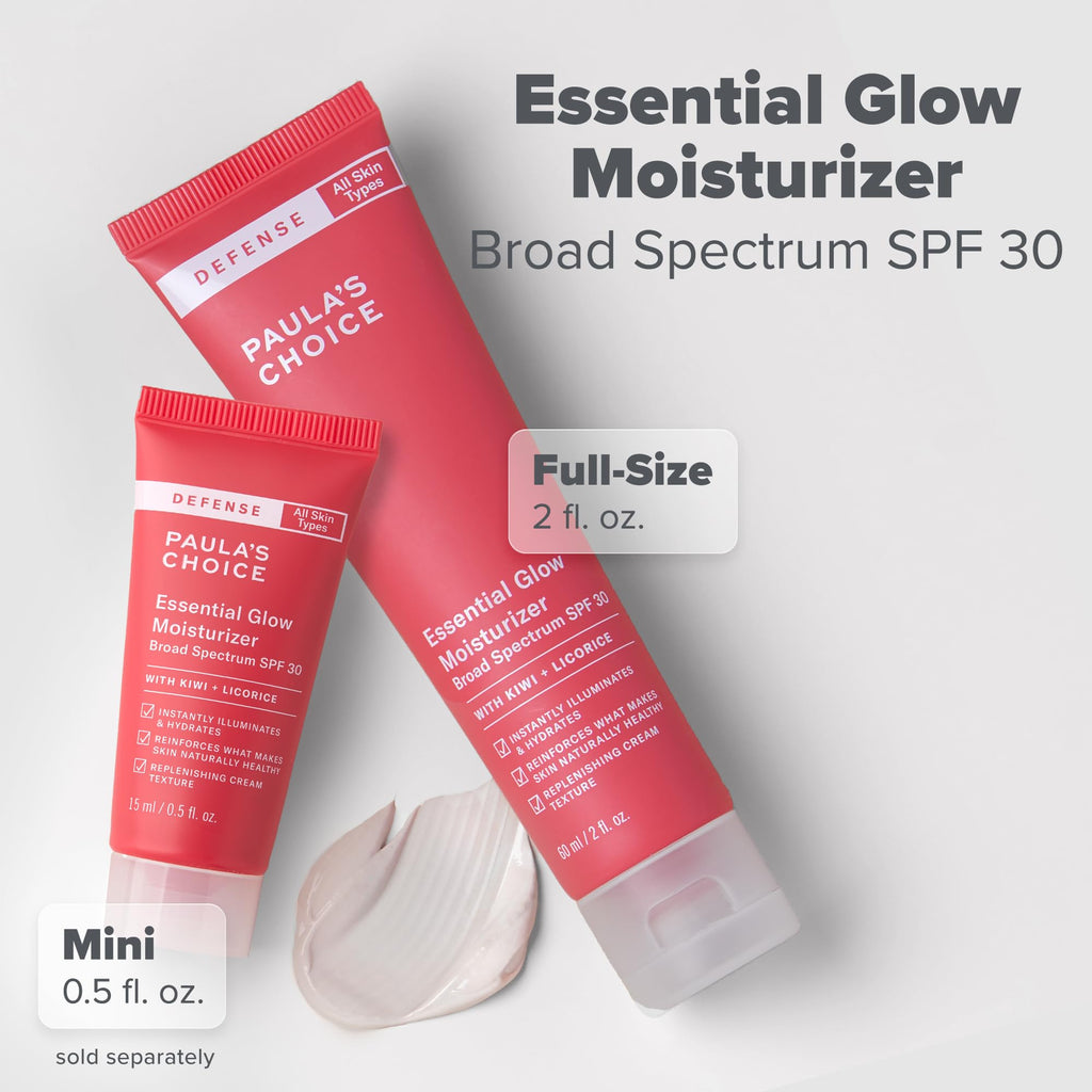 Paula's Choice DEFENSE Essential Glow Mineral Moisturizer SPF 30 with Kiwi Extract, Vitamin C & E, Niacinamide, Argan Oil & Resveratrol, Radiant Dewy Finish, 2 Oz Tube