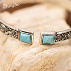 Wrangler Turquoise Cuff Bracelet, Carved Floral Western Jewelry for Women