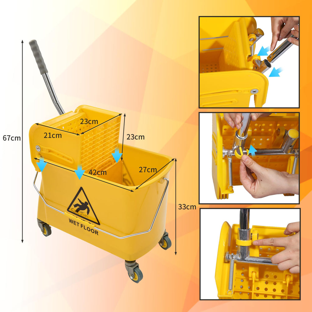 22Qt(5.5 Gallon) Floor Cleaning Mop Bucket with Wringer and Cotton Mop