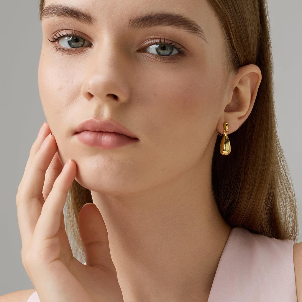 FRUMOS 18K Gold Plated Mini Teardrop Dangle Earrings for Women, 925 Sterling Silver Post Earrings, Lightweight Fashion Jewelry