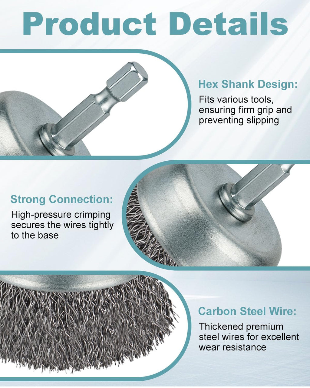 WENORA 10 Pcs Wire Brush for Drill, Coarse Carbon Steel Crimping Wire Wheel
