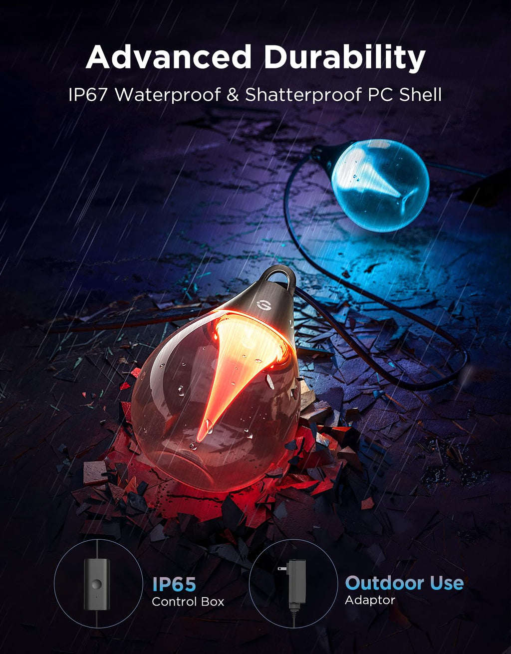 Govee Clear Bulb Outdoor String Lights, 48ft RGBWIC Dimmable Patio & Backyard Lights with 15 LED Bulbs, 111 Modes, IP67 Waterproof & Shatterproof, Works with Alexa, Google & Matter
