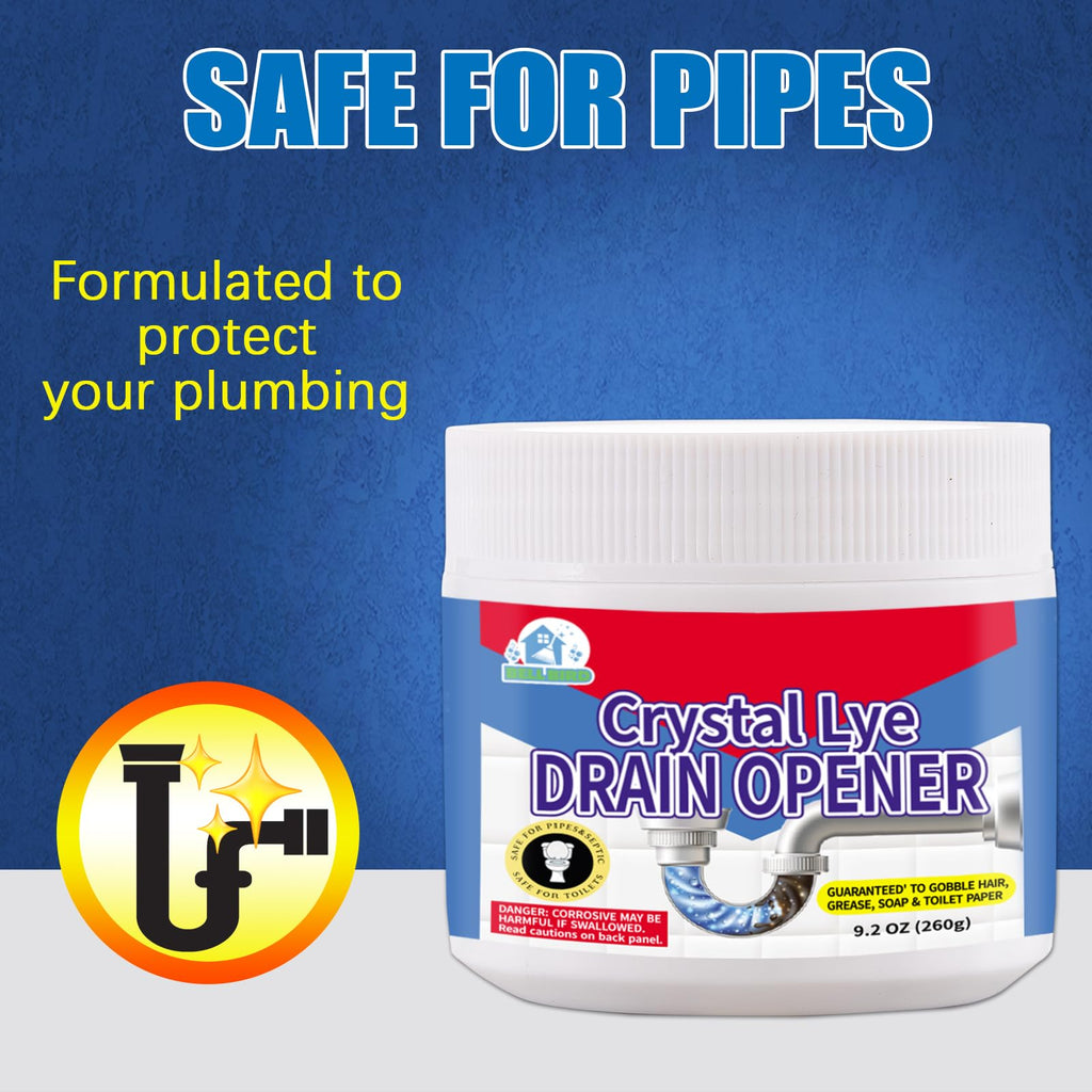 BELL BIRDCrystal Lye Drain Opener,Lye Sodium Hydroxide,Unclogs Bathroom and Kitchen Sinks,Drains,Shower Pipes (2PSC)