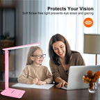 White crown LED Desk Lamp Dimmable Table Lamp Reading Lamp with USB Charging Port, 5 Lighting Modes, Sensitive Control, 30/60 Minutes Timer (Pink, First-Generation)