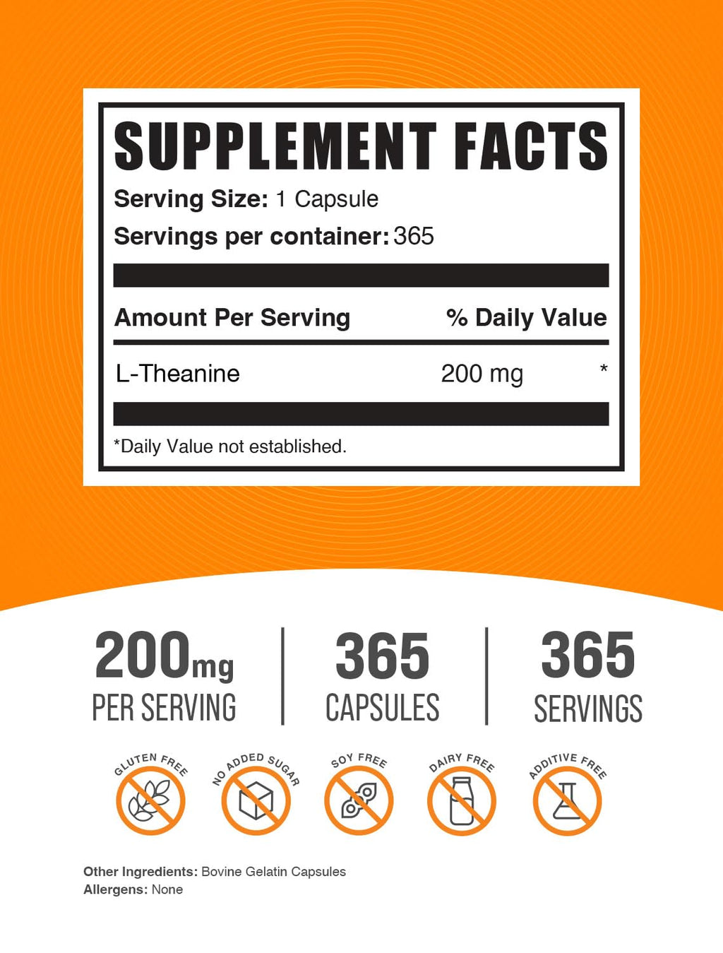 BulkSupplements.com L-Theanine Capsules - L-Theanine 200mg, Amino Acid Supplement - Gluten Free, 1 Capsule per Serving, 365 Count (Pack of 1)