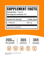 BulkSupplements.com L-Theanine Capsules - L-Theanine 200mg, Amino Acid Supplement - Gluten Free, 1 Capsule per Serving, 365 Count (Pack of 1)