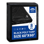 RAINDEWAY Extra Large Tarp 60x60, 8 Mil Thick, Black Tarps Heavy Duty Waterproof, UV Resistant, Cover with Metal Grommets and Reinforced Edges, Finished Size