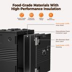 CAMMOO 127QT Non-Electrical Catering Food Warmers with Casters, 304 Stainless Steel Latch & Door Shaft, Insulated Food Carrier for 8 Full-Size Pans(NOT Included), Food Warmer Hot Boxes for Catering