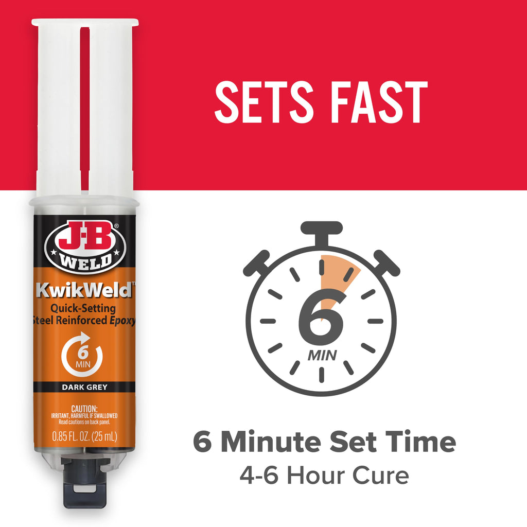 J-B Weld 6 Minute Set Epoxy KwikWeld, High Strength, Waterproof, 2 Pack, Dark Grey, 50176-2